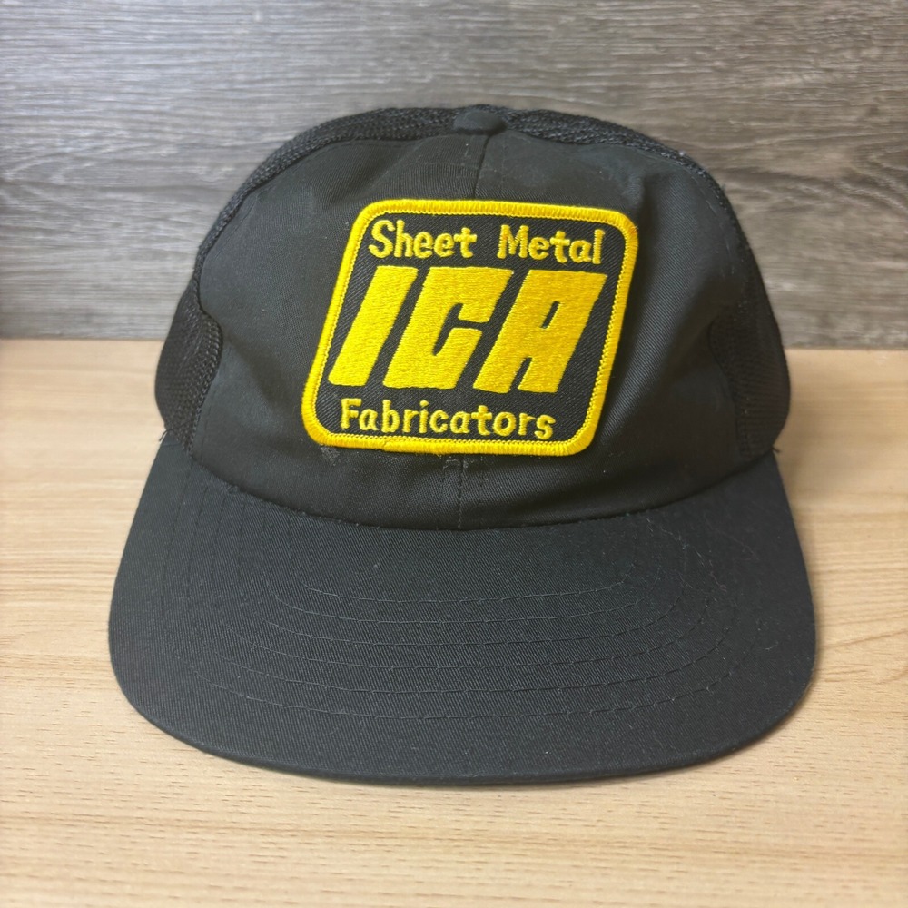 Vintage ICA Sheet Metal Fabricators Hat Cap Snap Back Black Trucker Adjustable